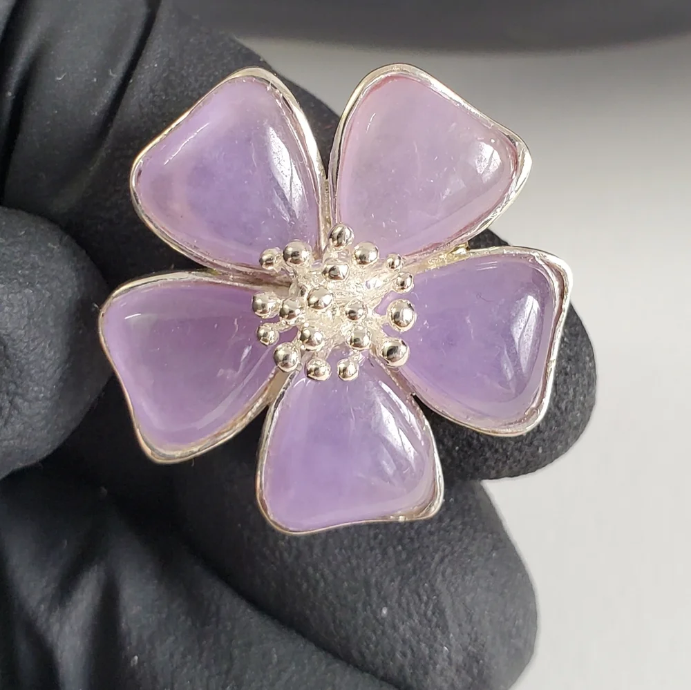 Sterling Silver 925 Jade FLOWER Ring